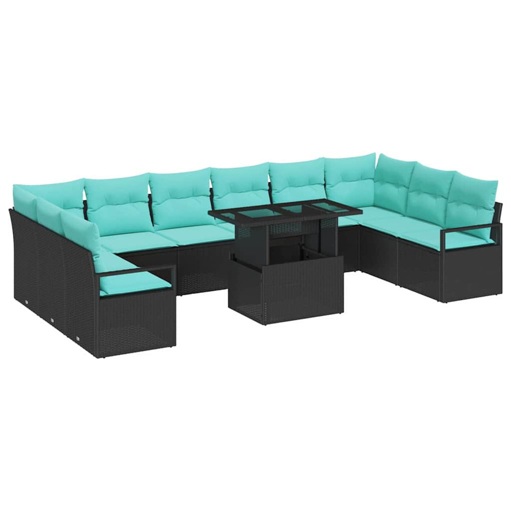 Ensemble de canapé de jardin 11 pcs noir et bleu polyrotin