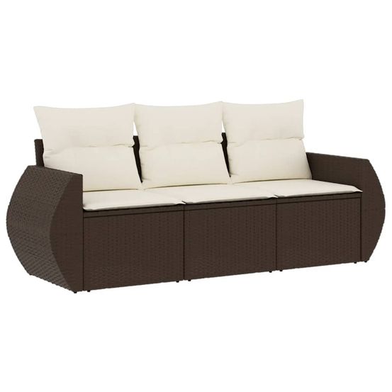 Salon de jardin avec coussins 3 pcs marron résine tressée