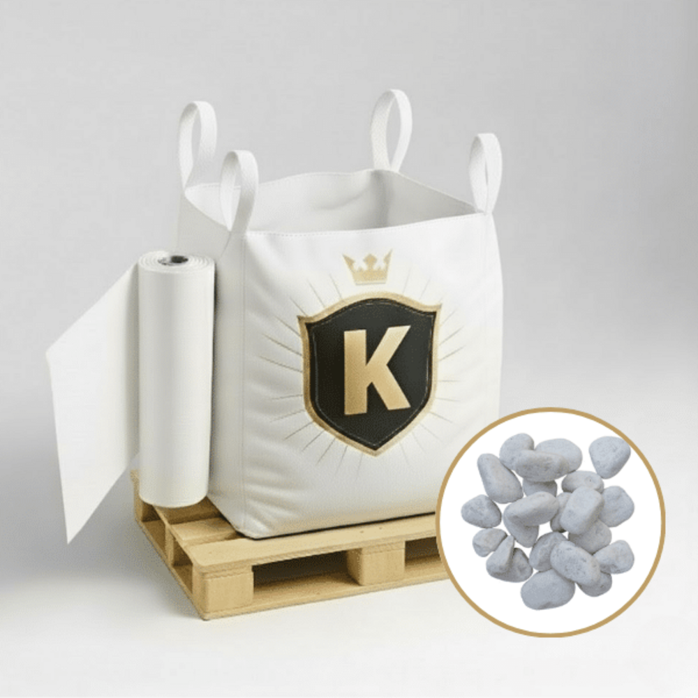 Kit galets blanc + géotextile = 1 big bag galet de marbre blanc 40/60 1.5t [environ 10m2 sur 5cm d'épaisseur] + 1 géotextile 25m2