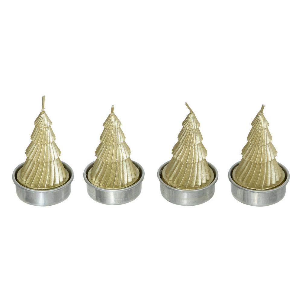 Lot de 4 bougies de noël déco sapin doré pailleté