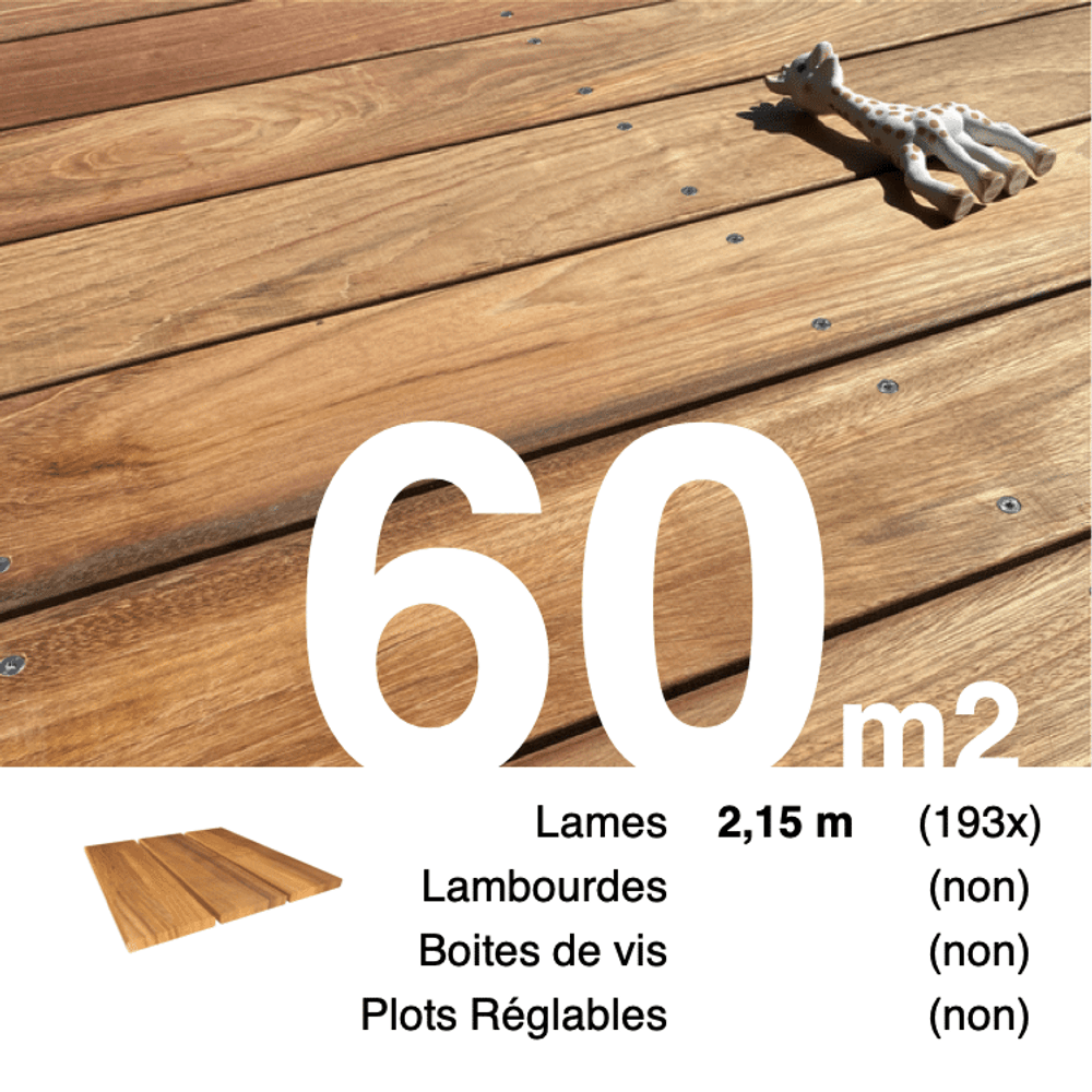 Lames de terrasse bois exotique jatoba 21 x 145 mm • longueur 2,15 m • classe 3b • lot pour 60 m²