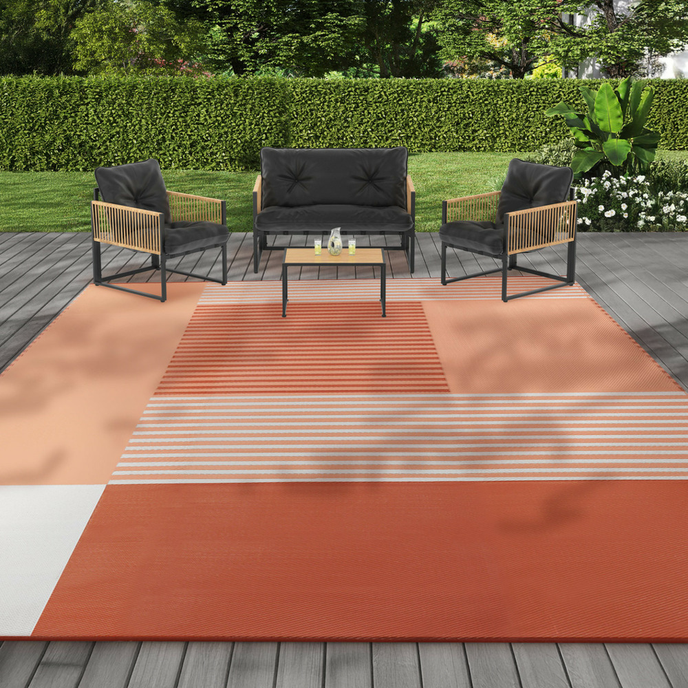 Tapis extérieur geometrique terracotta 270 x 370 cm