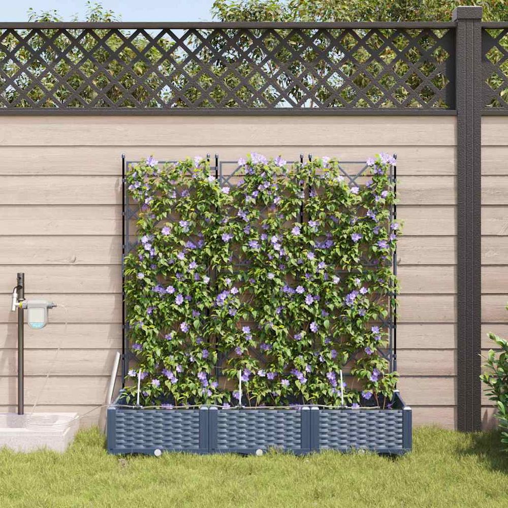 Jardinière haute en acier avec irrigation pour extérieur gris 120x40x126 cm