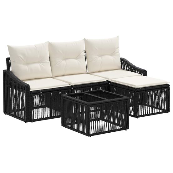 Ensemble de canapé de jardin 5 pc noir polyrotin