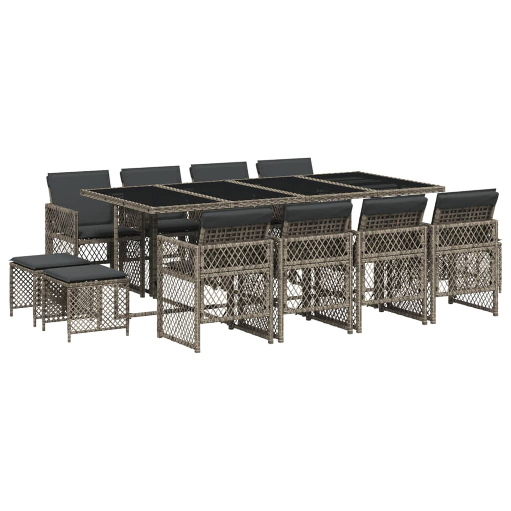 Ensemble à manger de jardin coussins 13 pcs gris résine tressée