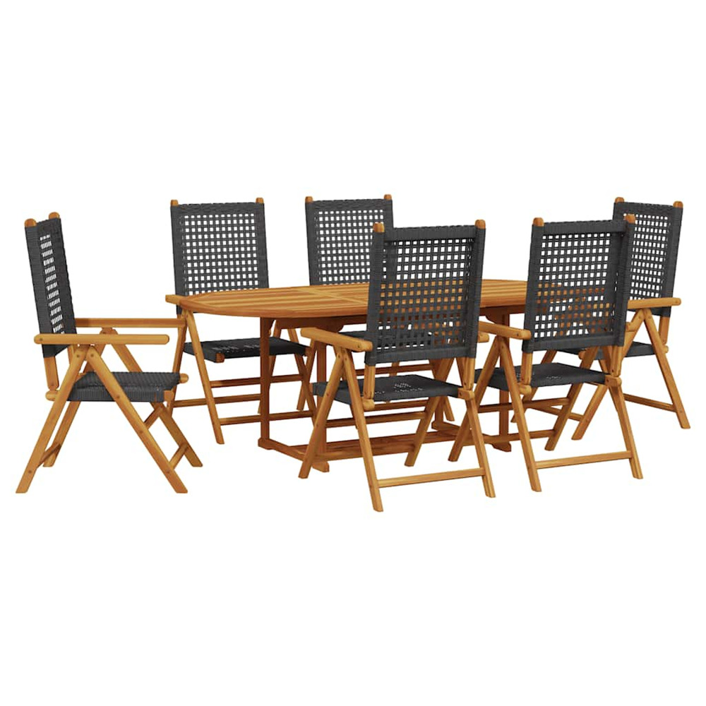 Ensemble à manger de jardin 7 pcs noir rotin et bois massif