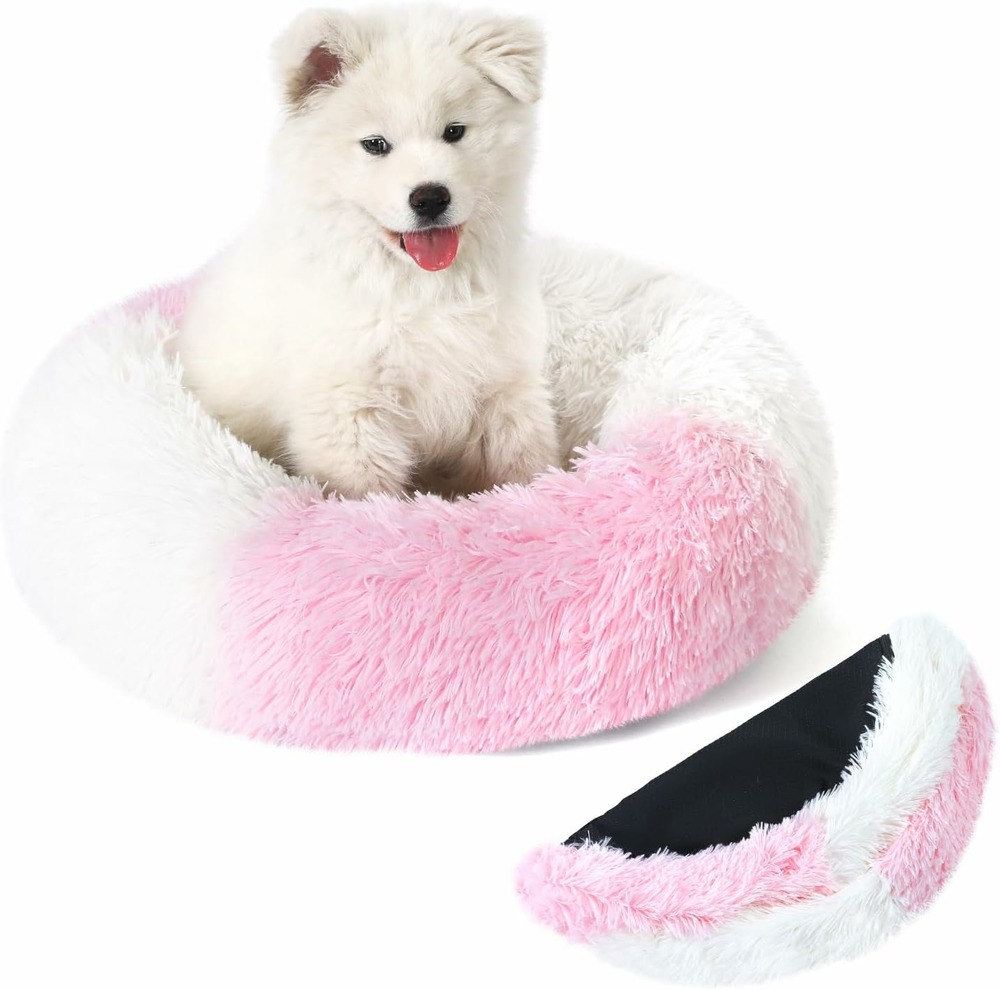 Panier chat rond dehoussable et lavable 70 cm rose