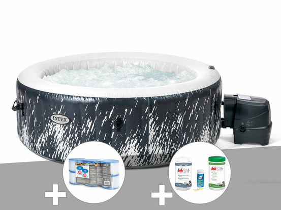 Kit spa gonflable purespa galaxie rond bulles avec led 4 places + 6 filtres + k