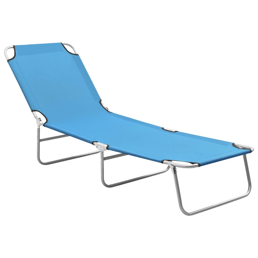 Chaise longue pliable acier et tissu bleu turquoise bain de soleil
