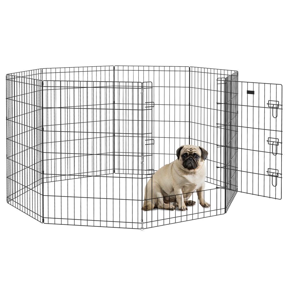Parc enclos modulable chien - porte verrouillable, 8 panneaux 61 x 91 cm - métal noir