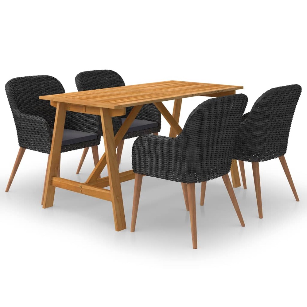 Ensemble de salle à manger de jardin meuble extérieur 5 pièces noir