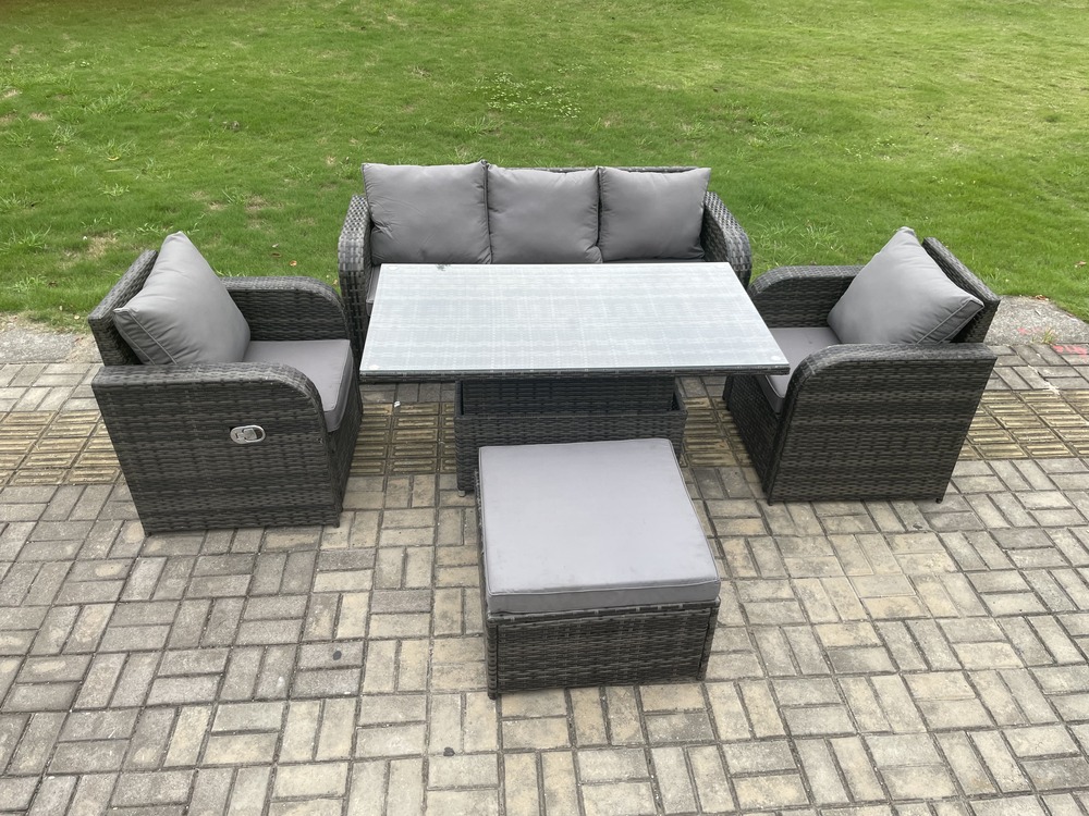 Ensemble de salle à manger jardin en rotin ave table à manger réglable en hauteur 2 chaises inclinable canapé