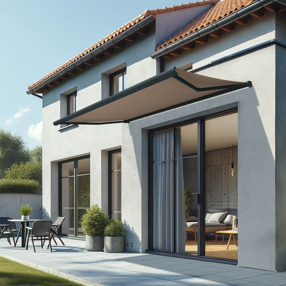 Store banne coffre intégral cinabre 3,00x2,00 m (motorisé à télécommande - gris anthracite stucturé ral7016st - taupe)