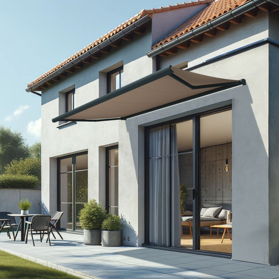 Store banne coffre intégral cinabre 3,00x2,00 m (motorisé à télécommande - gris anthracite stucturé ral7016st - taupe)