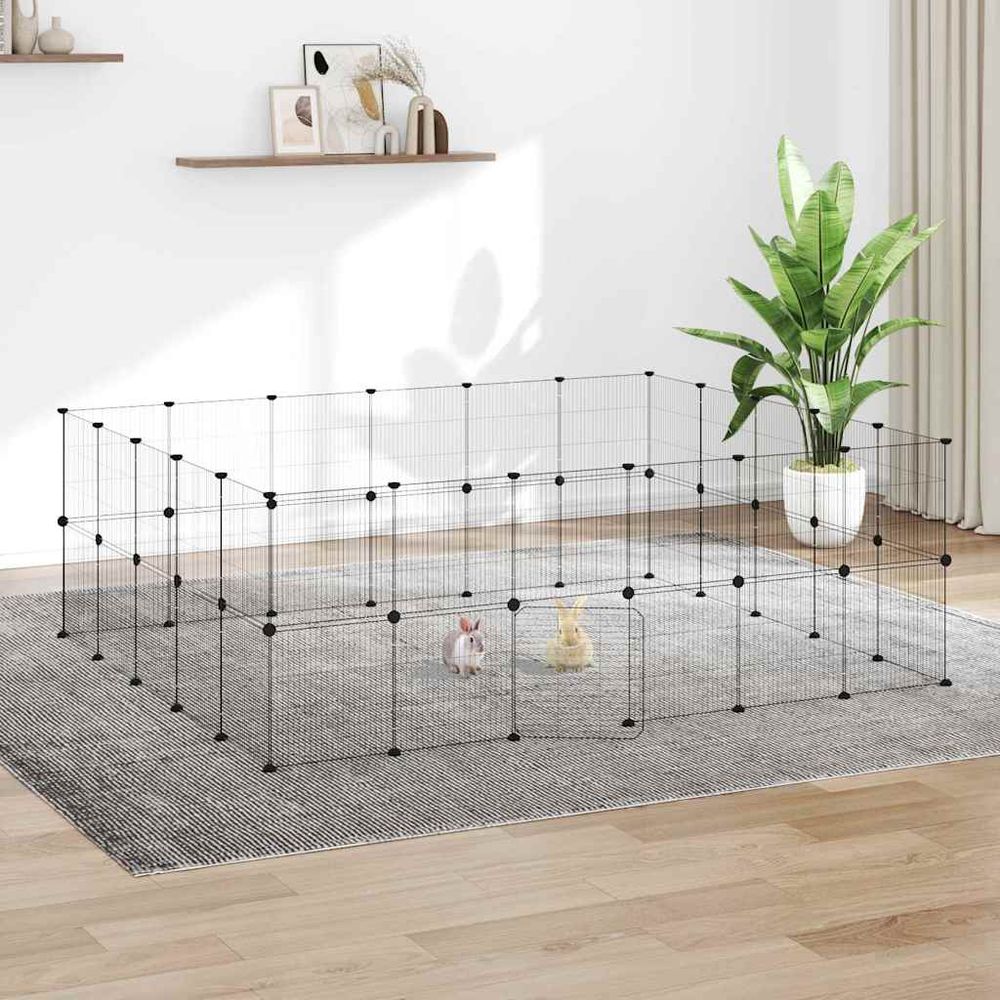 Enclos modulable 44 panneaux acier pour animaux intérieur extérieur noir
