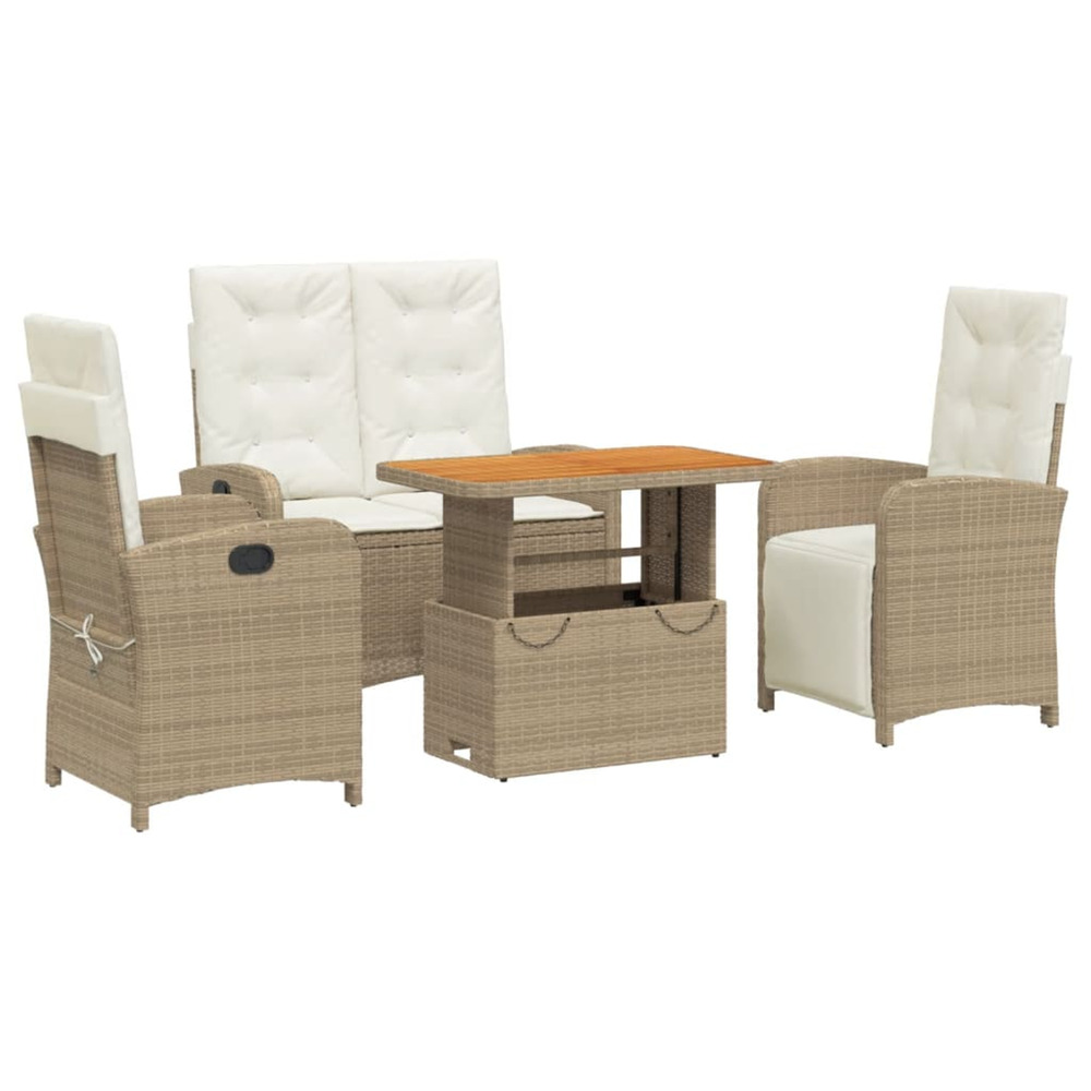 Ensemble à manger de jardin coussins 4 pcs beige résine tressée