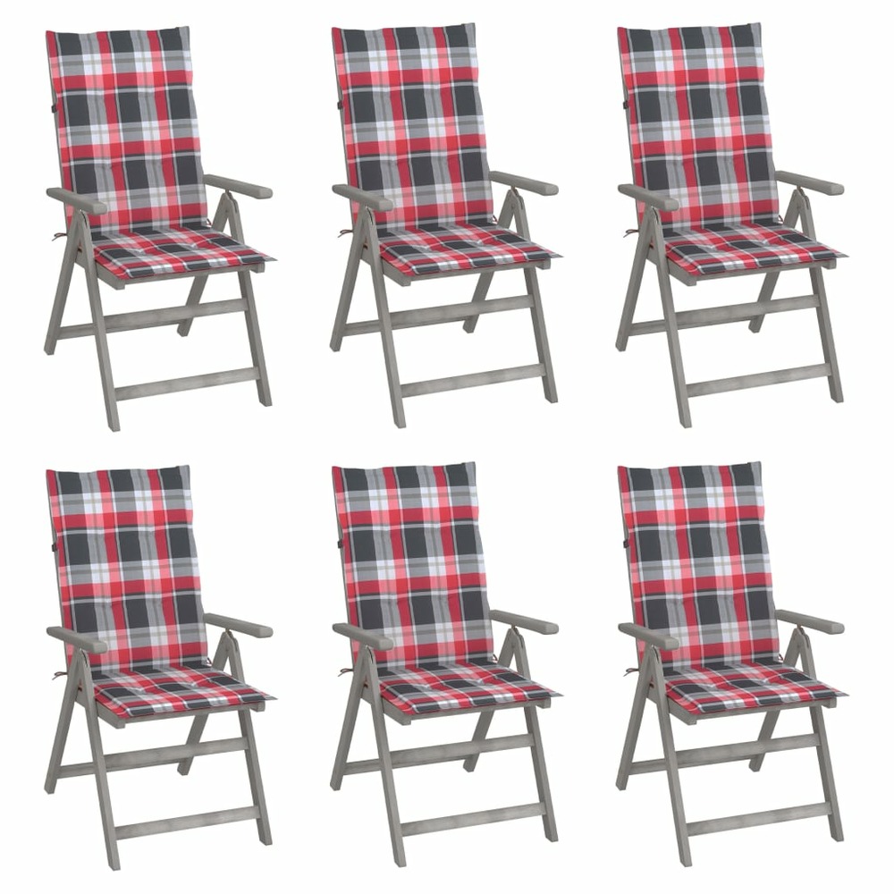 Chaises inclinables de jardin lot de 6 et coussins bois acacia