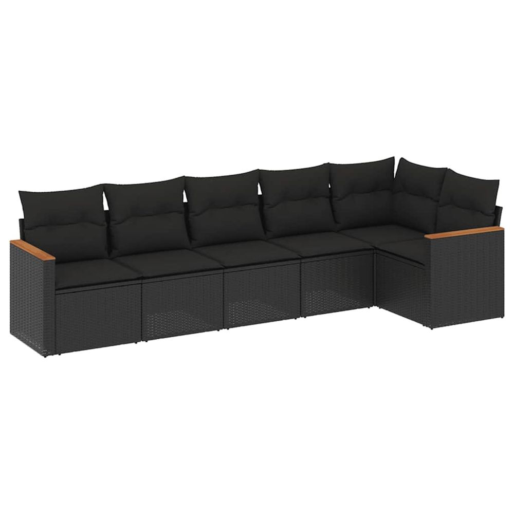 Salon de jardin 6 pcs avec coussins noir résine tressée