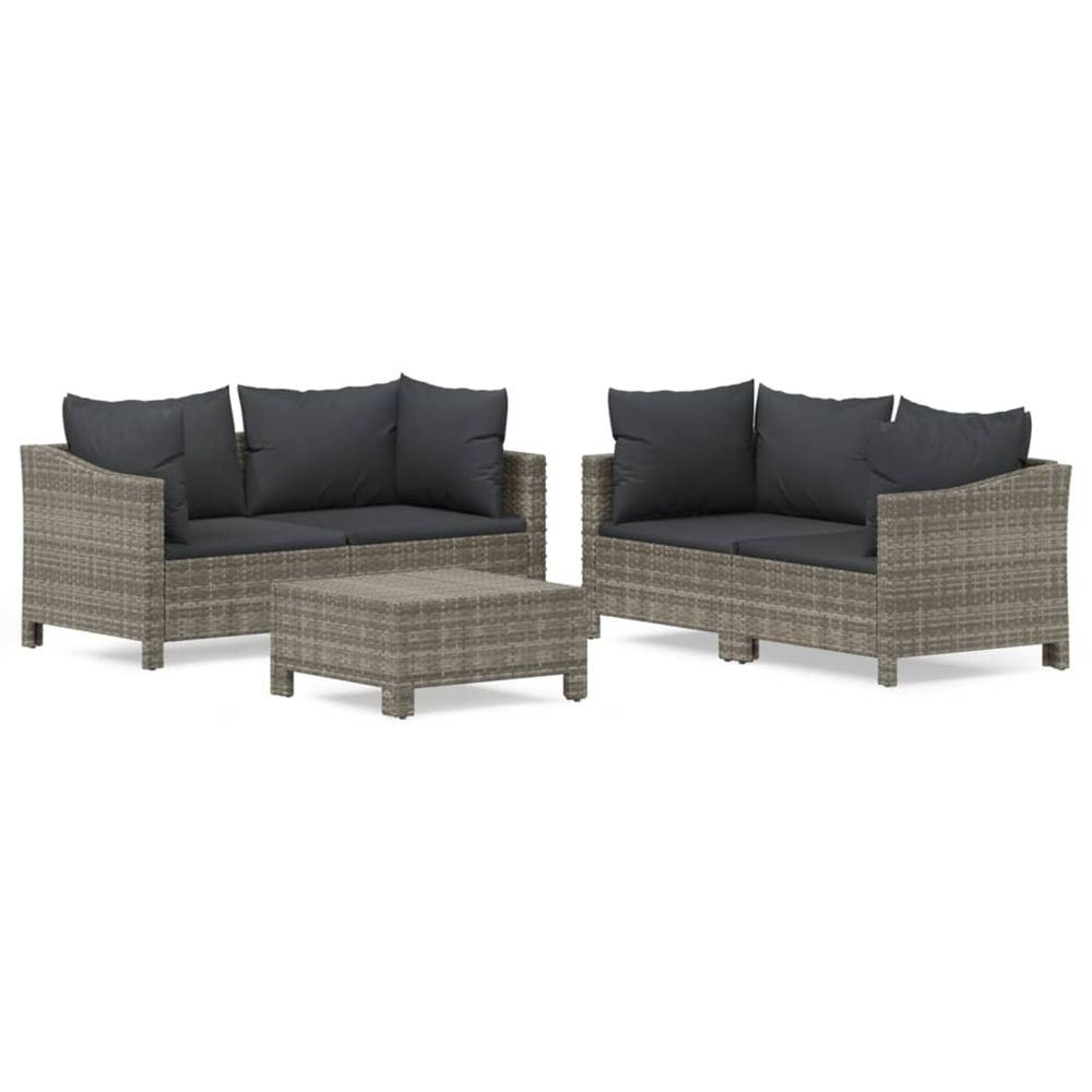 Salon de jardin 5 pcs avec coussins gris résine tressée