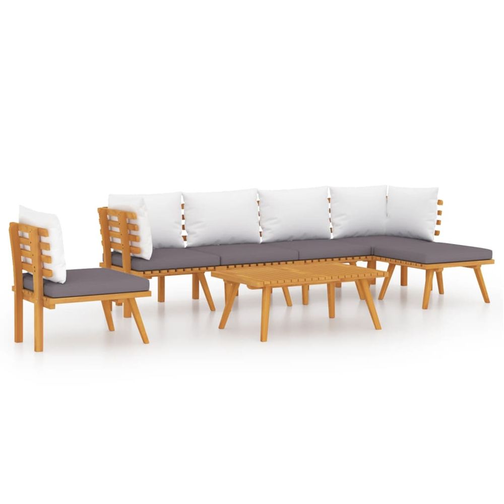 Salon de jardin 7 pcs avec coussins bois d'acacia solide