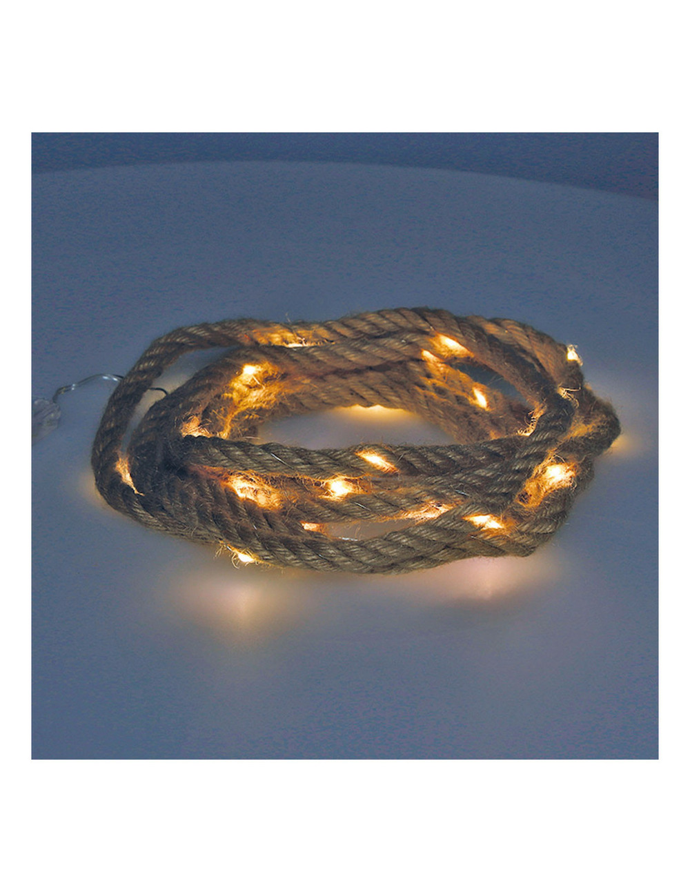 Guirlande a piles fixe 30 microleds corde de jute lumière blanche chaude 3,03m
