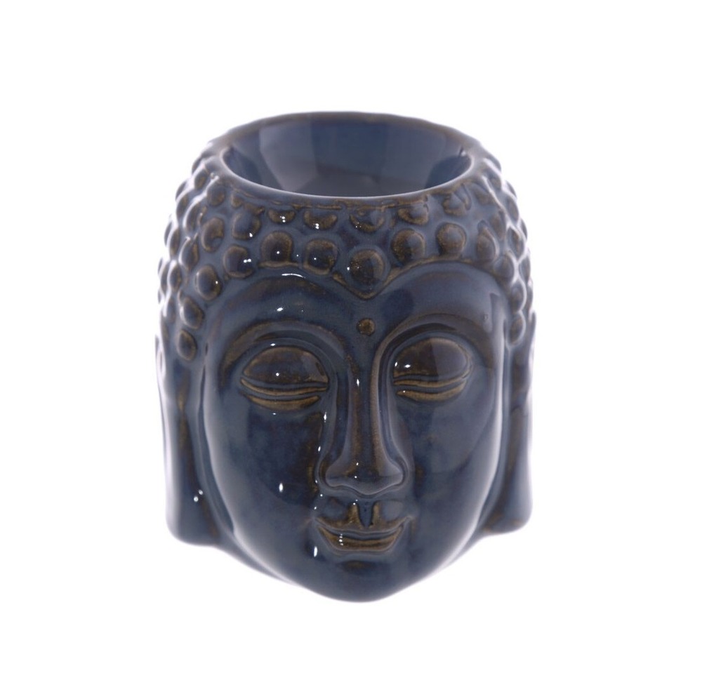 Brûle parfum tête de bouddha bleu en céramique 8 cm