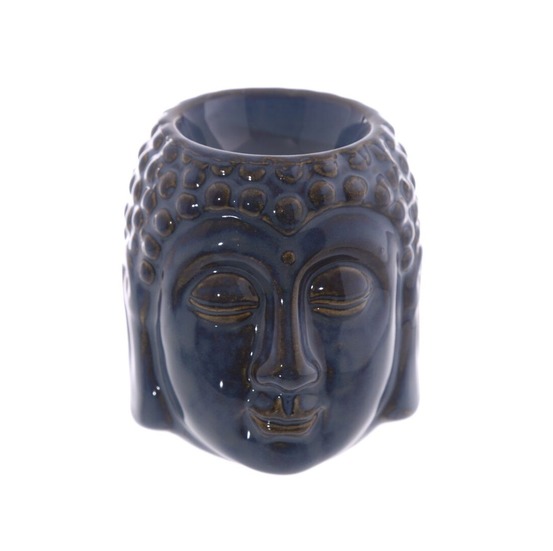 Brûle parfum tête de bouddha bleu en céramique 8 cm