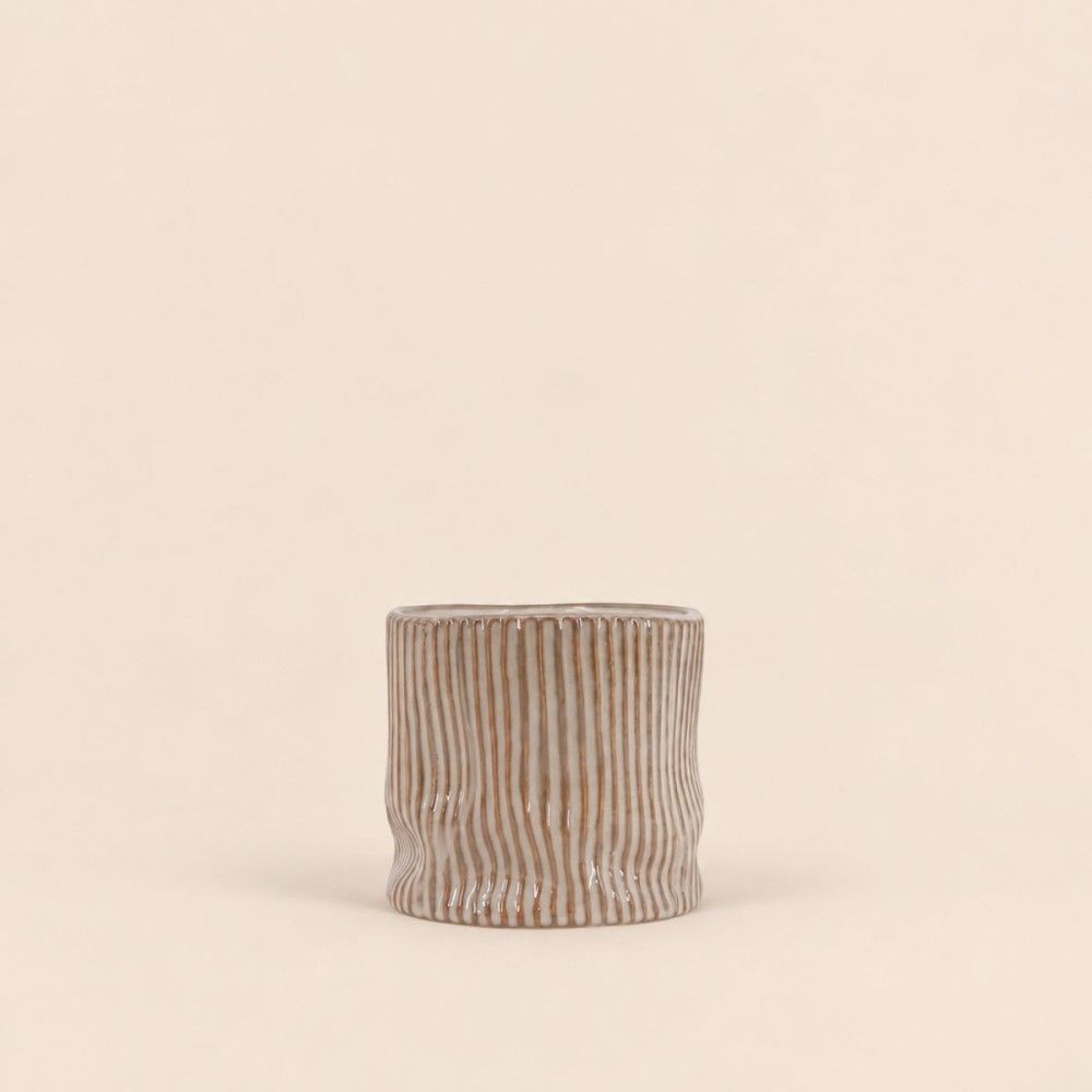 Cache-pot en céramique striée marron 13cm