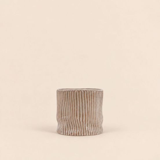 Cache-pot en céramique striée marron 13cm