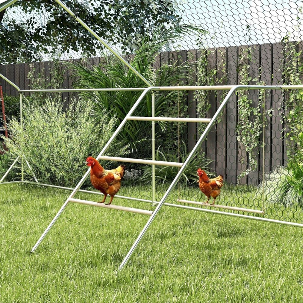 Aire de jeux pour poules acier bois extérieur perchoirs balançoire 150x82x110cm