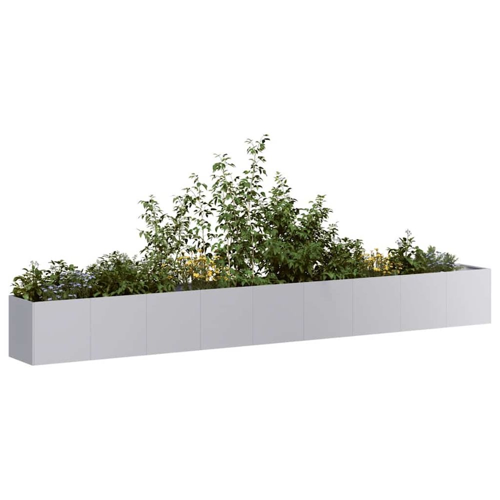 Jardinière xxl longueur extensible en acier galvanisé solide pour aménagement paysager moderne argent 360x40x40cm