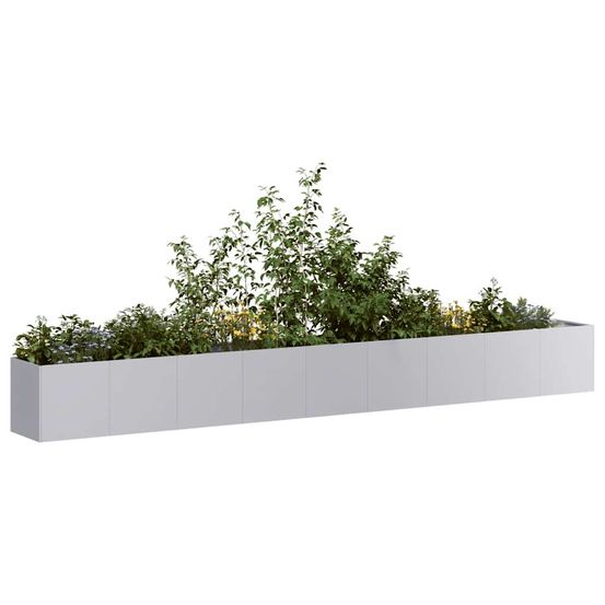 Jardinière xxl longueur extensible en acier galvanisé solide pour aménagement paysager moderne argent 360x40x40cm
