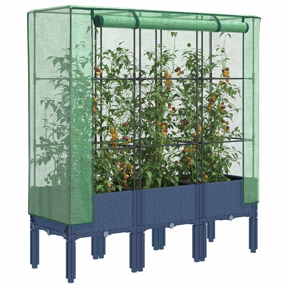 Jardinière surélevée avec housse aspect rotin 120x40x140 cm