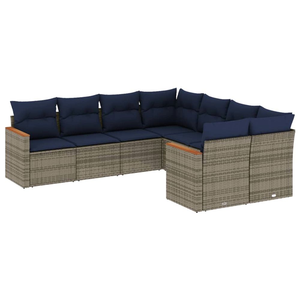 Ensemble de canapé de jardin 8 pcs avec coussins gris résine tressée