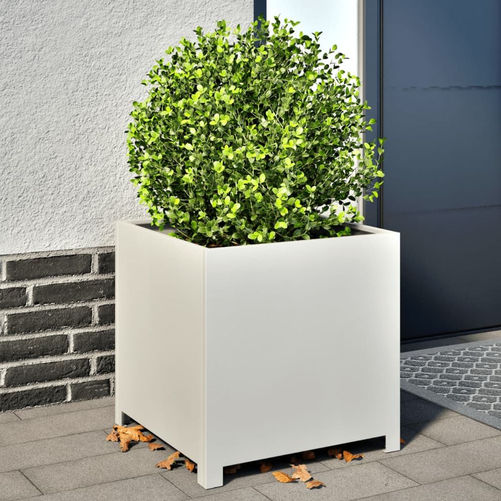 Bac à fleurs carré 50cm acier blanc pot design contemporain jardin