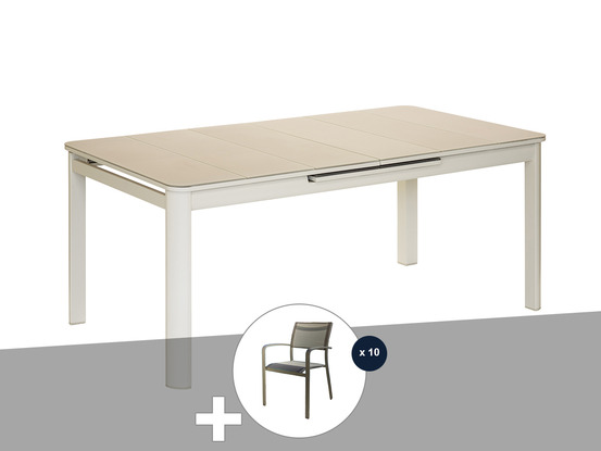 Ensemble table de jardin extensible, rectangulaire en aluminium milos ivoire ave