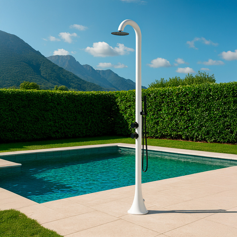 Douche blanche et noire en acier inox 316l nautique avec douchette mobile