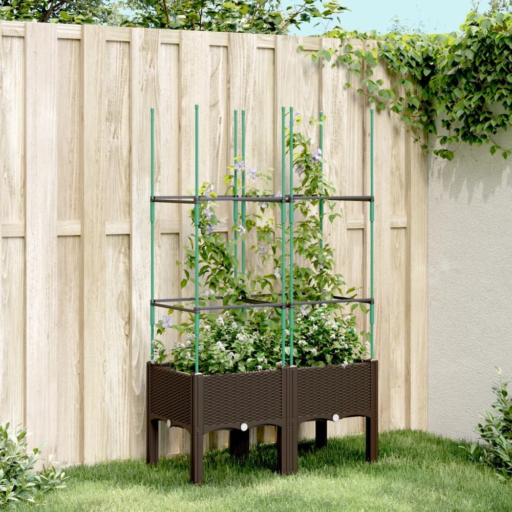 Jardinière rectangulaire avec treillis pp jardin marron 80x40cm