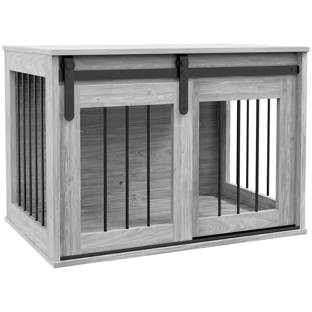 Cage chien intérieur bois métal table appoint porte coulissante 80x54x57cm gris