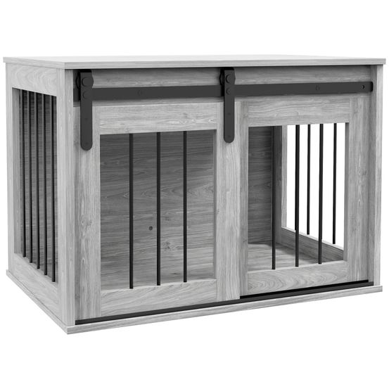 Cage chien intérieur bois métal table appoint porte coulissante 80x54x57cm gris