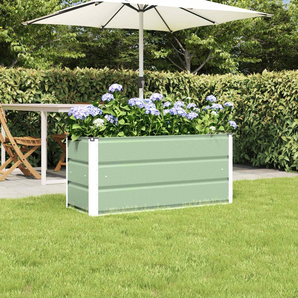 Jardinière rectangulaire acier vert pour balcon terrasse pot de fleurs 100x40x45 cm