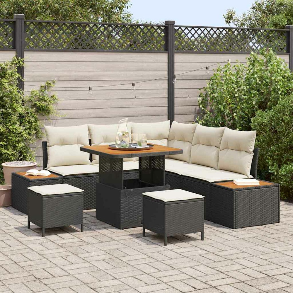 Ensemble de canapé de jardin 8 pcs noir polyrotin