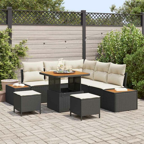 Ensemble de canapé de jardin 8 pcs noir polyrotin