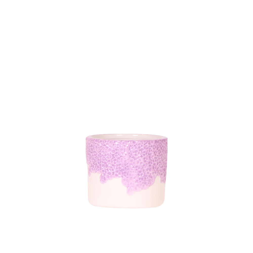 Cache-pot céramique en relief floral - courbes douces et coloris tendres - pot de 6cm - lilas