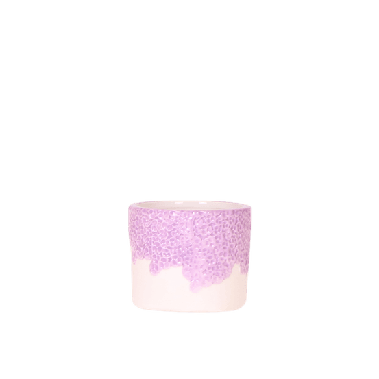 Cache-pot céramique en relief floral - courbes douces et coloris tendres - pot de 6cm - lilas