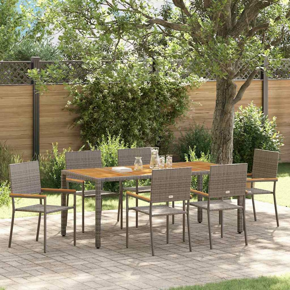 Ensemble de salle à manger pour jardin 7 pcs gris polyrotin
