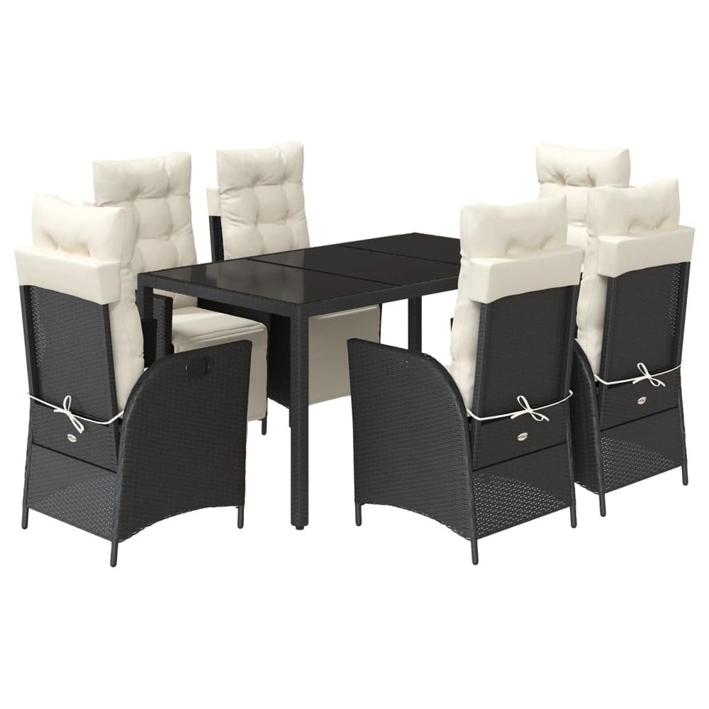 Ensemble à manger de jardin coussins 7pcs noir résine tressée