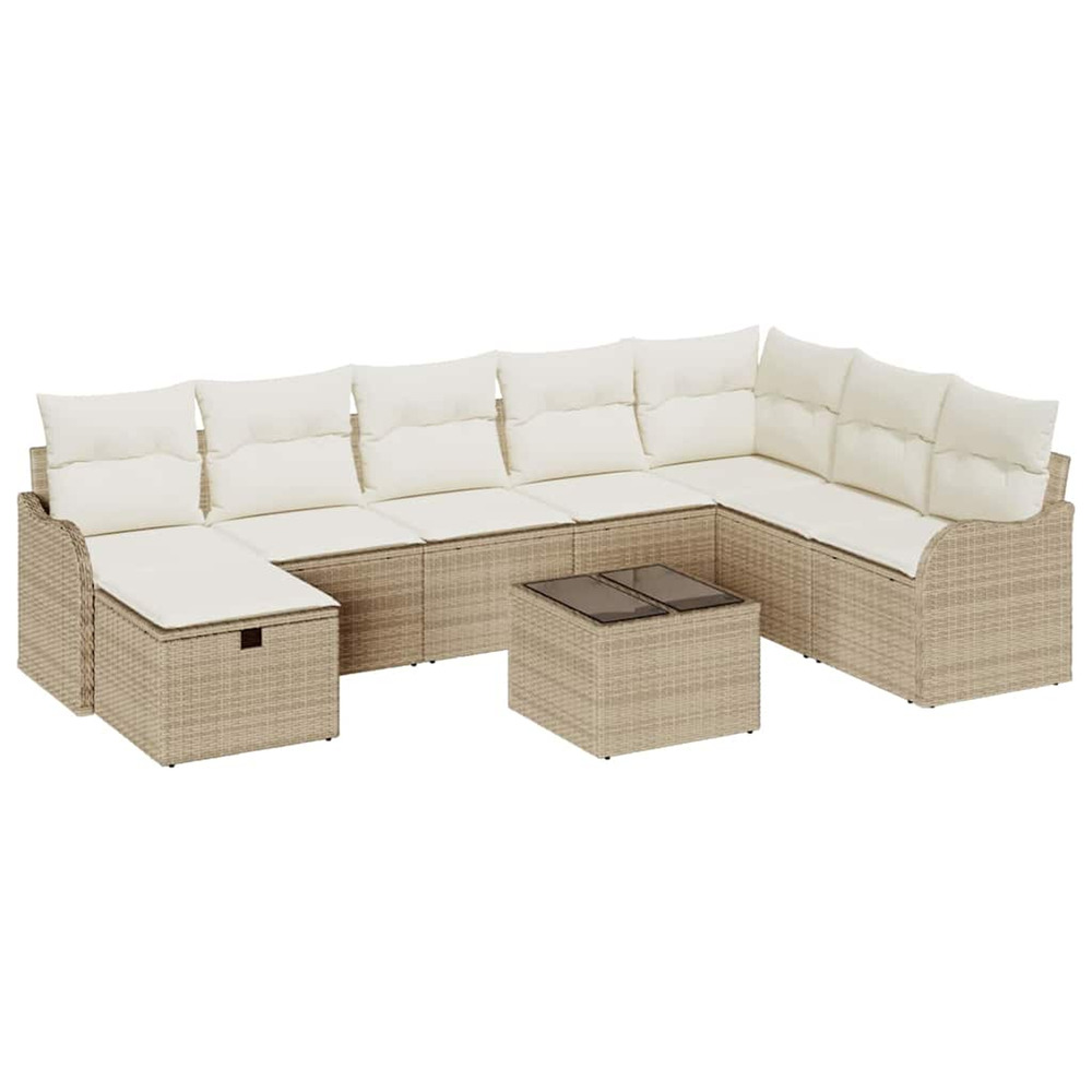 Ensemble de canapés avec coussin 9 pcs beige et crème polyrotin