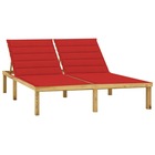 Chaise longue double et coussins rouge bois de pin imprégné
