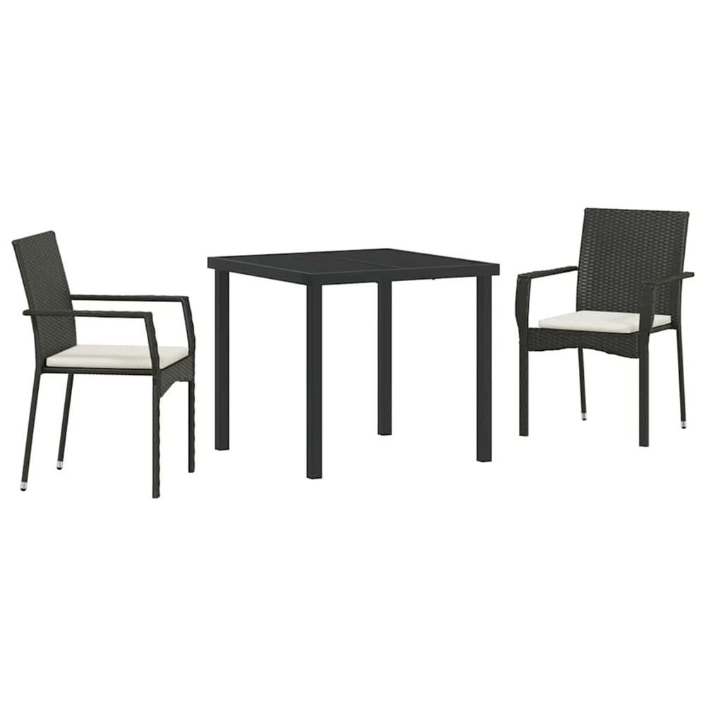 Ensemble de salle à manger pour jardin 3 pcs noir polyrotin
